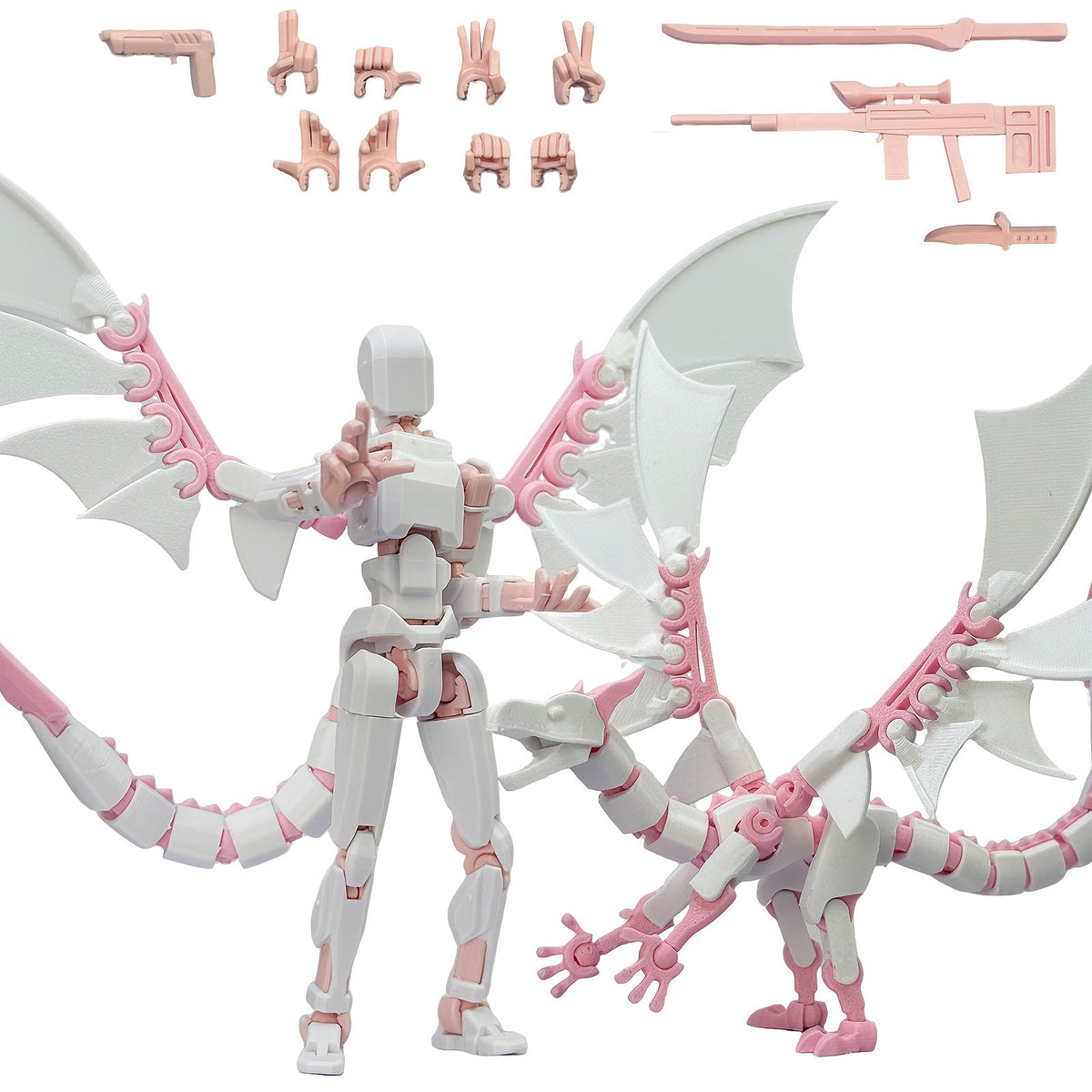3D Printed Dragon Figurine 2-Piece Set | Articulated Flying Dragon with Movable Wings Poseable Fantasy Sculpture 4 Colors Desk Decor Gift for Gamers Adults Kids