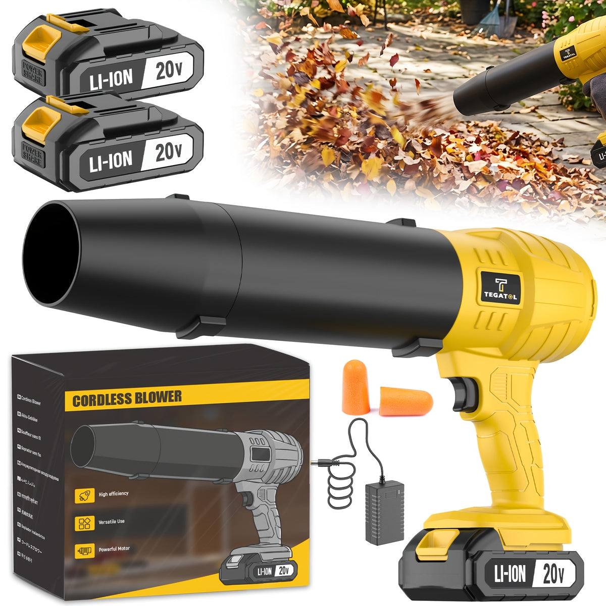 Turbo Blower, 20000RPM Electric Cordless Leaf Blower, 20V 2.0/4.0AH Battery Jet Dry Blower, High Pressure Air Blower, Jet Blower Car Dryer, Hand Held Snow Blower, Home Outdoor