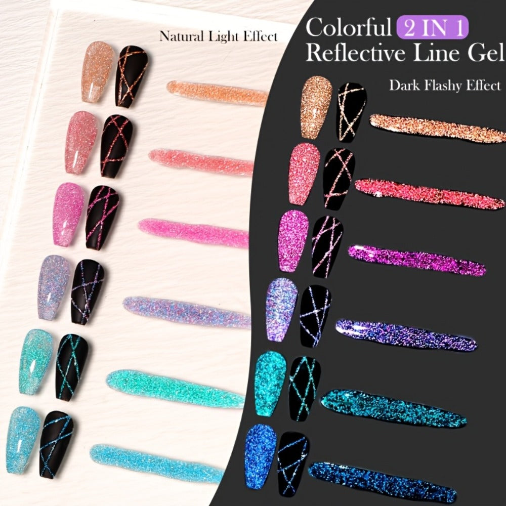 Reflective Glitter Line Gel Nail Art Set LILYCUTE Sparkling Stripe 3pcs 5ml Each - Ultra-Thin Pull Line Drawing Graffiti Gel Polish LED UV Cured DIY Home Manicure for Women - product image 6