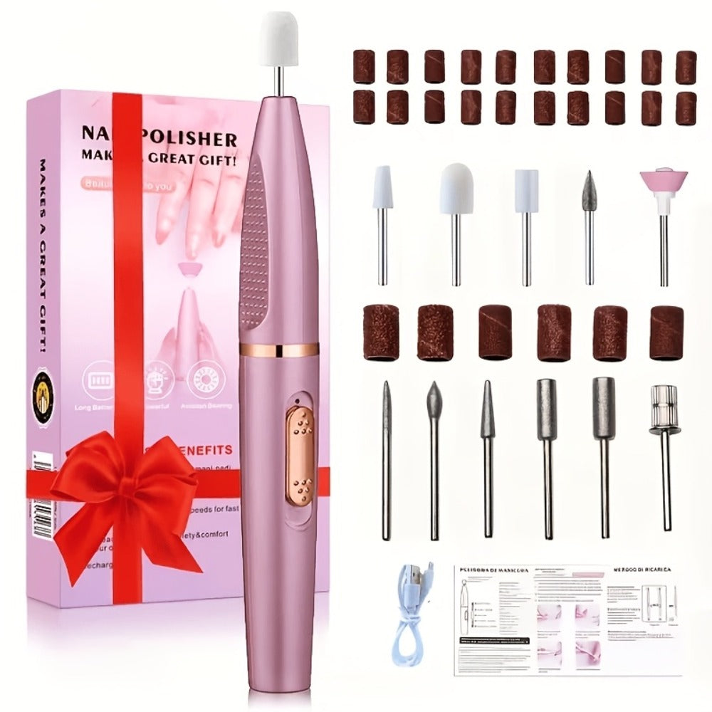 Nail Drill Kit 20000 RPM Variable Speed 11 Interchangeable Bits Electric Nail Grinder Portable Lightweight for Acrylic Gel Nails Pedicure Polishing Removal Salon Home Use Red Rose  - product image