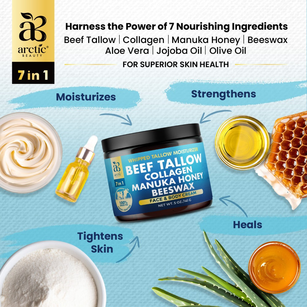 Whipped Beef Tallow Moisturizer - Organic Grass-Fed Face & Body Cream with Manuka Honey, Jojoba Oil, Collagen & Aloe Vera, All-in-One Natural Skincare for All Skin Types - product image 3