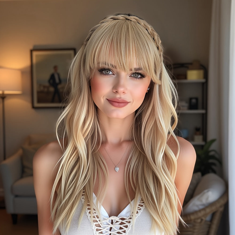 Headband Hair Extension with Bangs Synthetic — Women's Clip-On Fringe, 4 Colors: Black, Reddish Brown, Light Brown, Khaki, 4 Inch, Cosplay, Halloween & Party - product image 8