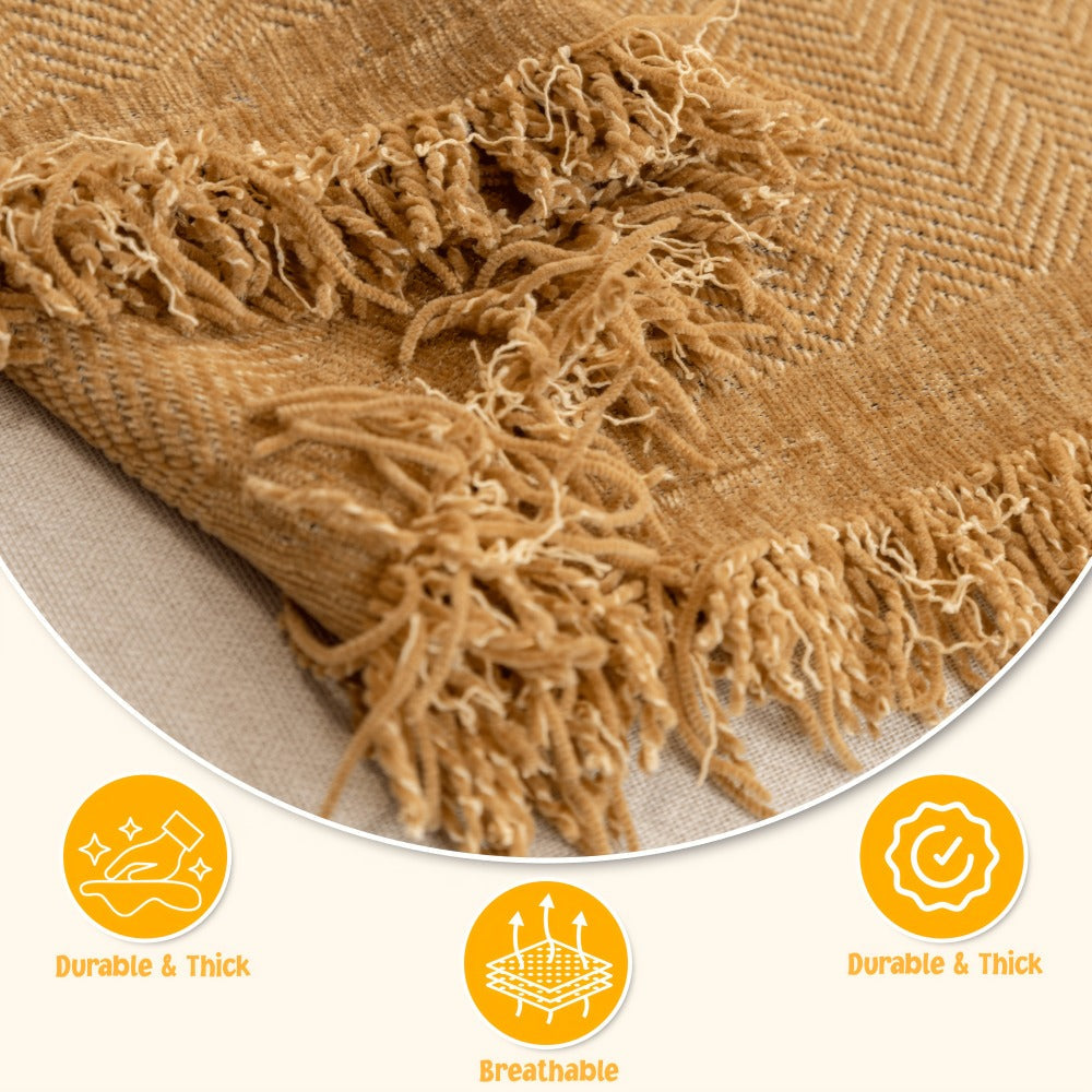 Couch Cover Throw Chenille Fringe Extra Large - Pet Friendly Scratch Proof Non-Slip Washable Polyester Sofa Protector | 3 Seat 71x102in 4 Seat 71x134in | Beige Gray Brown | Living  - product image 11