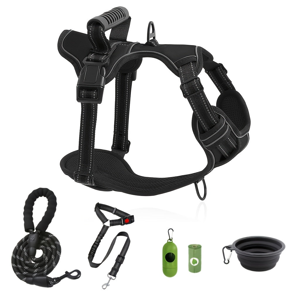 Dog Harness and Leash Set No-Pull Reflective Adjustable Oxford Vest with 2 Leash Clips Hassle-free Control Handle for Small Medium Large Dogs XS-XL 5 Colors - product image 3
