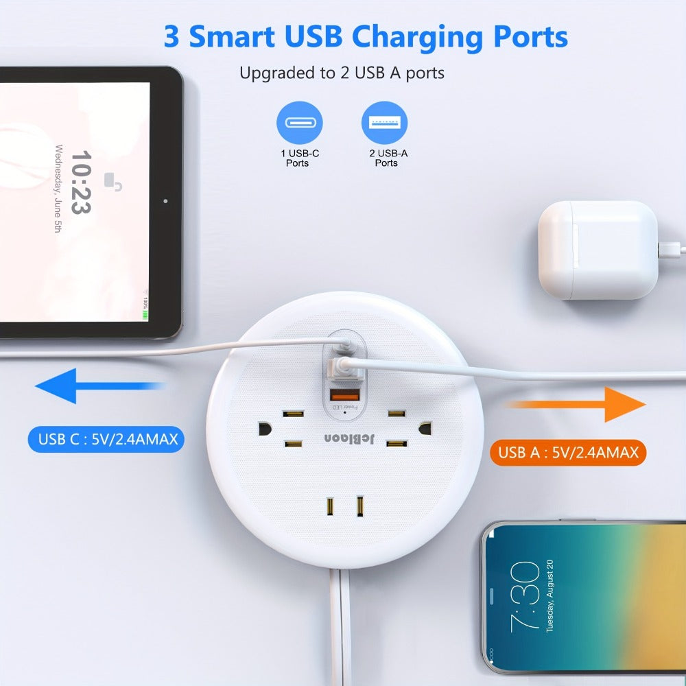 Travel Power Strip Retractable 4ft Flat Plug Extension Cord 3 Outlets 3 USB Ports 2 USB-C Compact Charging Station for Dorm Office Home Desk Travel - product image 7
