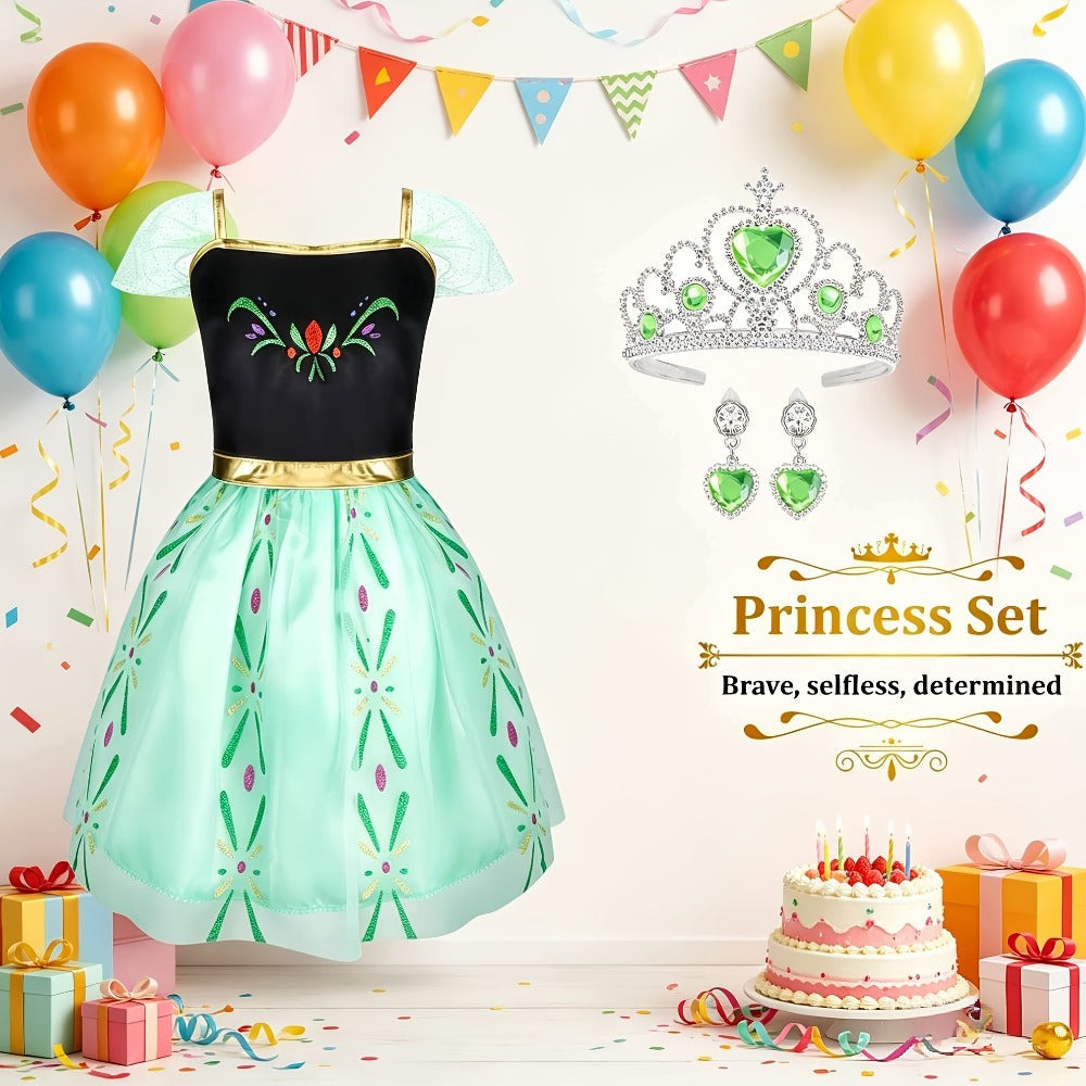 5 Role Play Outfits with Crowns, Earrings & Storage Box, Toddler Princess Costumes for Girls Ages 3-6, Birthday Gift | Girls Princess Dress Up Costume Set 14pcs