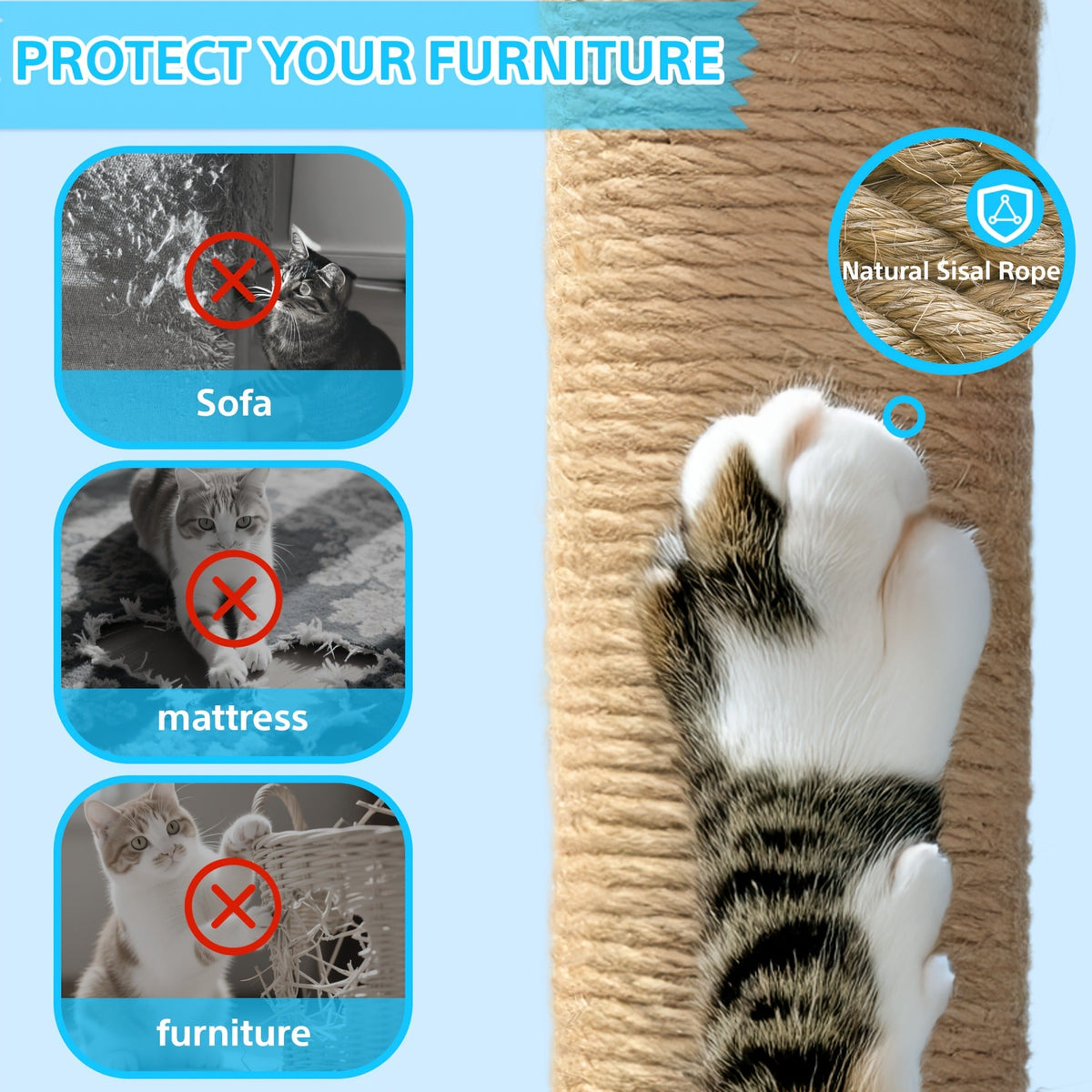 Cat Tree Tower Multi-Level with Cat Bed, Condo & Sisal Scratching Post – 3 or 4 Tier Indoor Cat Tree for Large Cats, Kitten & Senior Cats, Sleek Cat Furniture - product image 17