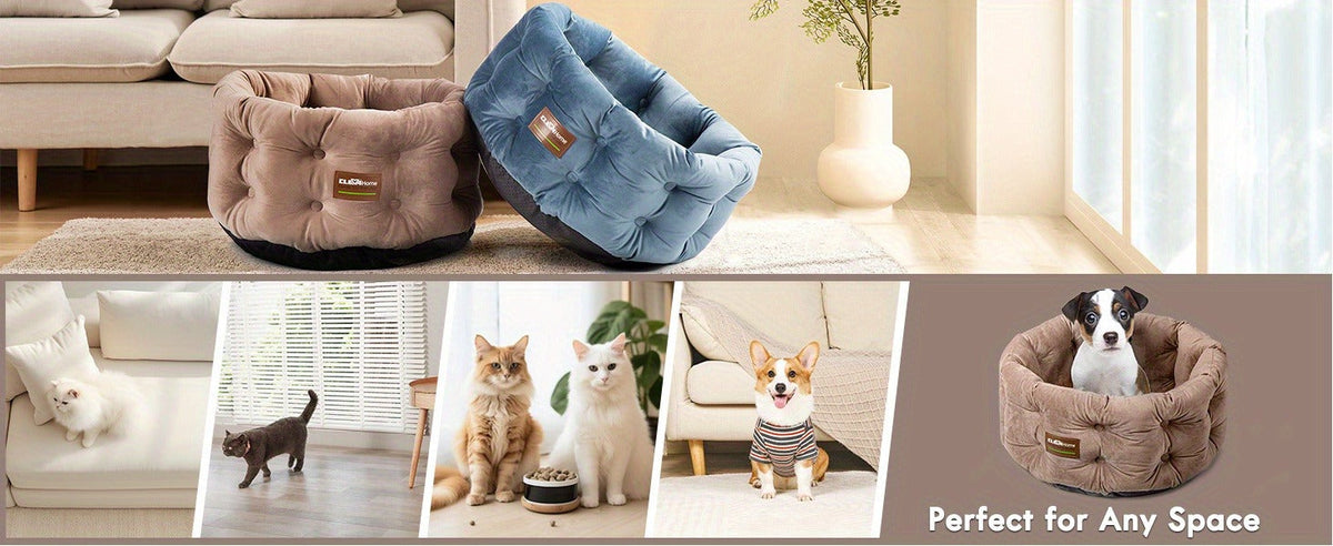 Cat Bed Round Deep Nest for Indoor Cats up to 15lbs | Machine Washable Non-Slip Bottom | Luxurious Velvet Feel Extra High Sides | Cozy Donut Cat Bed 20x20 in - product image 7