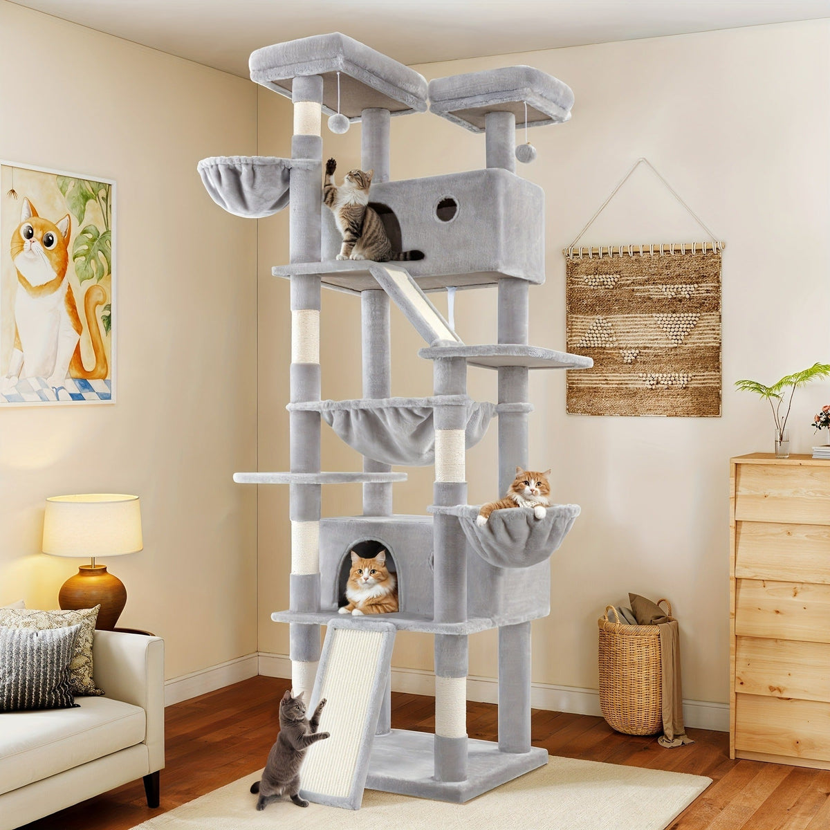 Cat Furniture with Sisal Scratching Posts, Plush Perches, Hammock, Basket & Corner Condo Cave, Hanging Toys & Climbing Ramp, Multiple Sizes & Colors | Cat Tree - product image 24