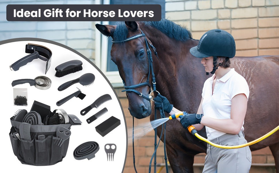 Horse Grooming Kit 11-Piece Set with Storage Bag | SEAOTTER Professional Equine Grooming Supplies, Black | Complete Beginner & Daily Care Set with Curry Comb - product image 7