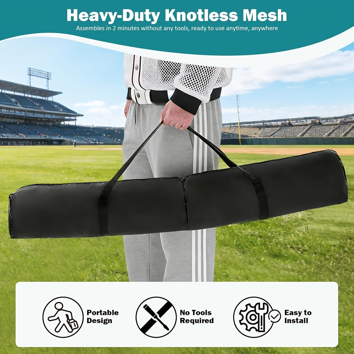 Batting & Pitching Practice for All Skill Levels, Black & Red Options | Baseball Softball Training Net 7x7ft with Arch Frame & Carry Bag - product image 14