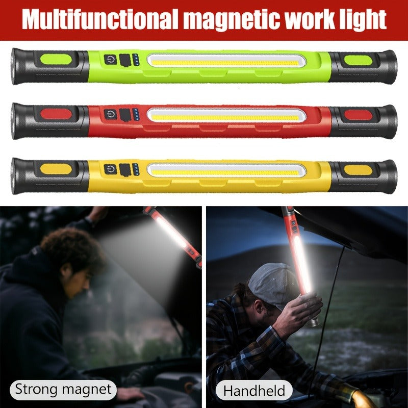 Mechanic Work Light with Magnetic Base & Hook | LED Engine Compartment Light with Red & Blue Warning Lights | Durable Work Site Lighting for Automotive Repair, Garage & Workshop
