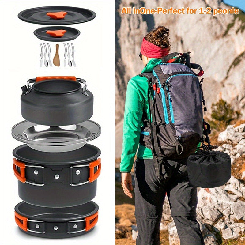 Camping Cookware Set for 2-3 People – Frying Pan – Carry-along Aluminum Outdoor Cooking Kit with Pot – Kettle & Cutlery – Featherlight Foldable Camp Kitchen - product image 11