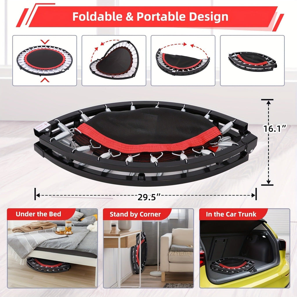 40" Foldable Mini Trampoline Rebounder for Adults & Family Indoor Fitness, Weight Loss & Cardio Workout | Small Jumping Bed for Home Gym
