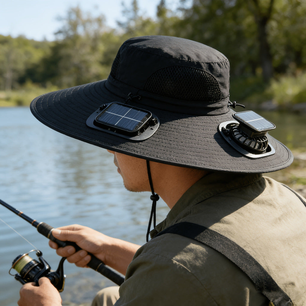 Adjustable Strap, Breathable Mesh Design, High Airflow, Long Battery Life, Ideal for Fishing Hiking Camping Gardening Outdoor Work | Solar Powered Dual Fan Sun - product image 16