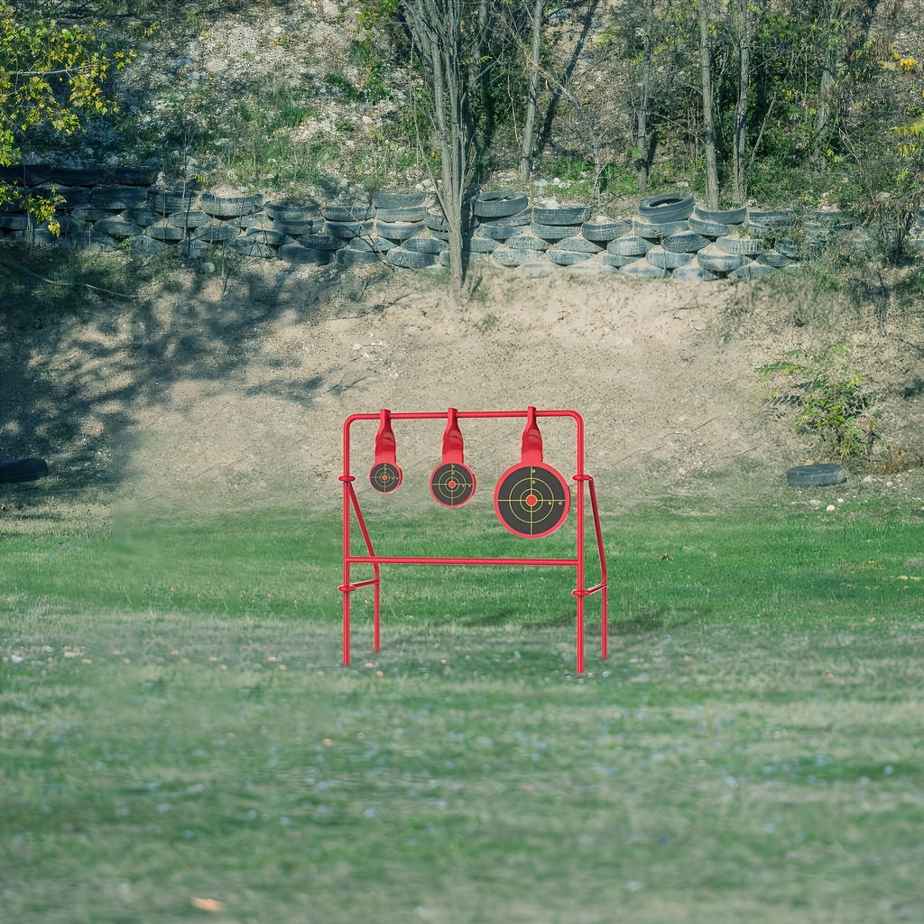 .22LR Rimfire Steel, 3 Floating Targets + 15 Bullseye Paper Targets, Foldable & Easy Setup – Triple Spinner Shooting Target