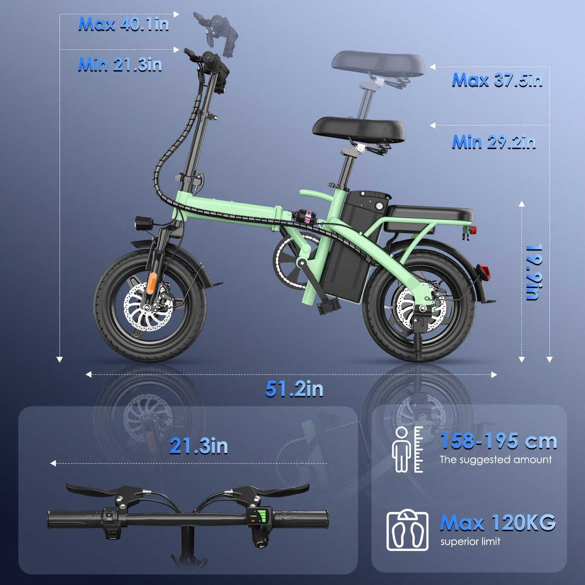 48V 10AH Removable Battery 350W Motor | Folding E-Bike 14" - product image 4