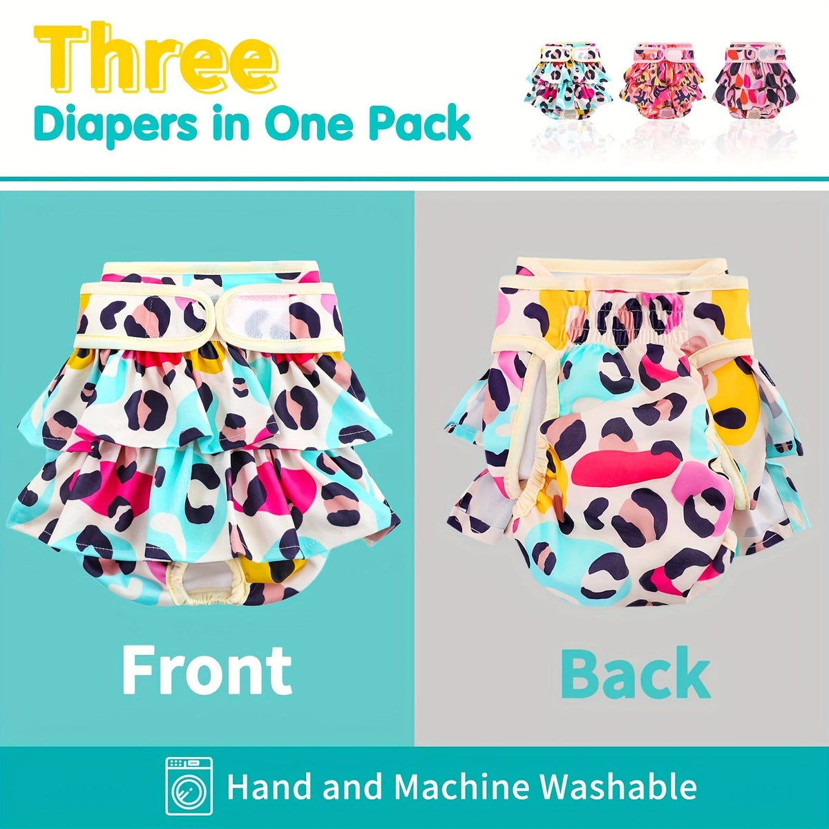 Reusable Highly Absorbent Dog Period Panties for Heat Incontinence Puppy Training, XS S M L, Multiple Prints | Washable Female Dog Diapers 3 Pack - product image 9
