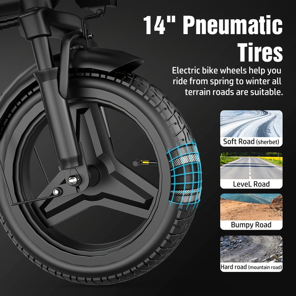 Commuter Electric Bike 14 Inch Folding E-Bike 650W Peak Motor 48V 10Ah Battery 25MPH 25-Mile Range Featherlight Mini Electric Bicycle for Adults - product image 10