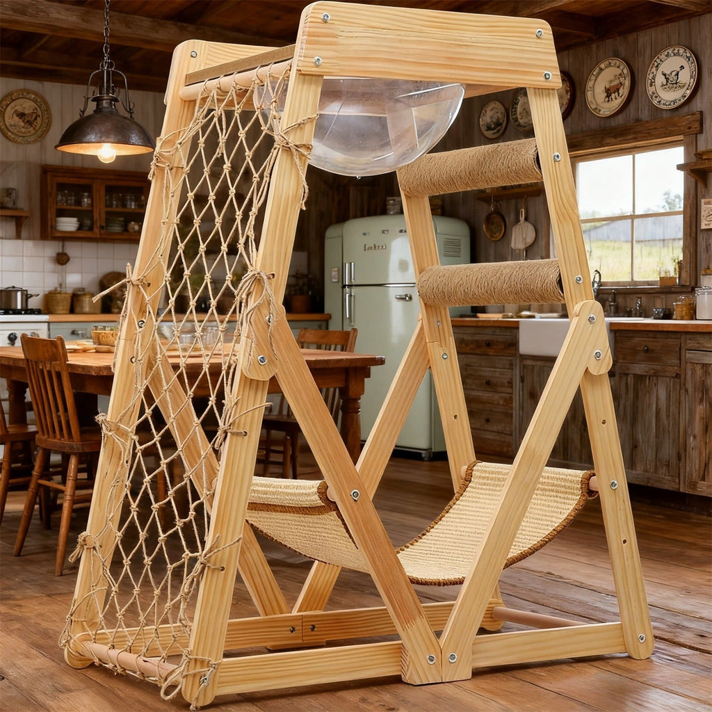 Bamboo Stable Cat Climbing Tower for Indoor Cats, Kittens & Small Cats, Space-Saving Design | Cat Tree Triangle Cat Tower with Sisal Scratching Posts, Soft - product image 3