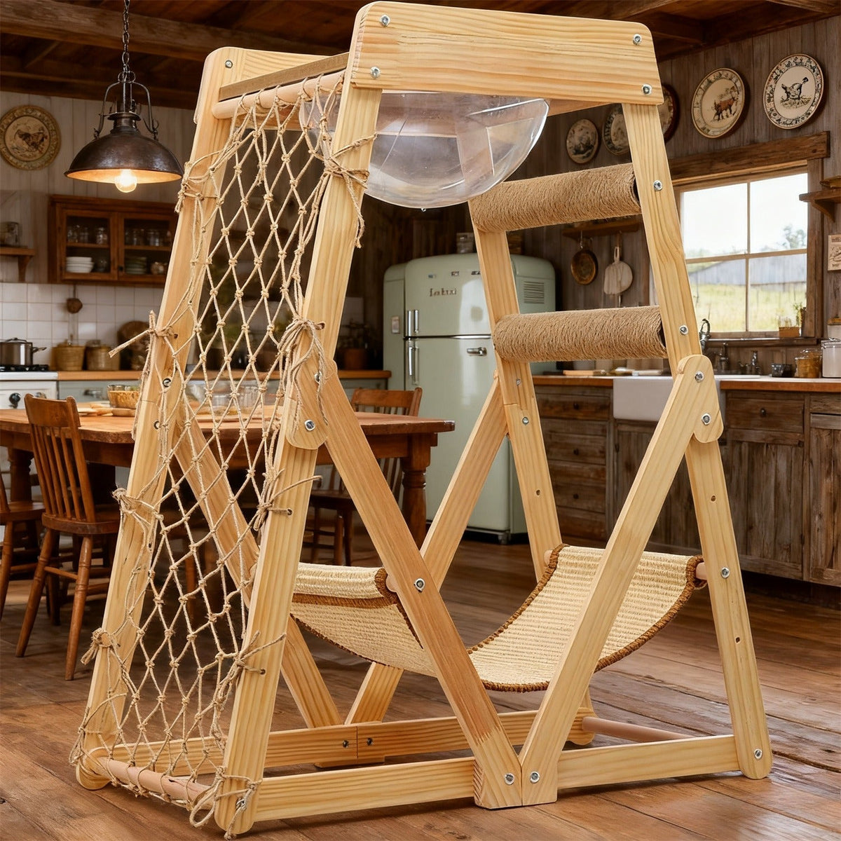 Bamboo Stable Cat Climbing Tower for Indoor Cats, Kittens & Small Cats, Space-Saving Design | Cat Tree Triangle Cat Tower with Sisal Scratching Posts, Soft - product image 3