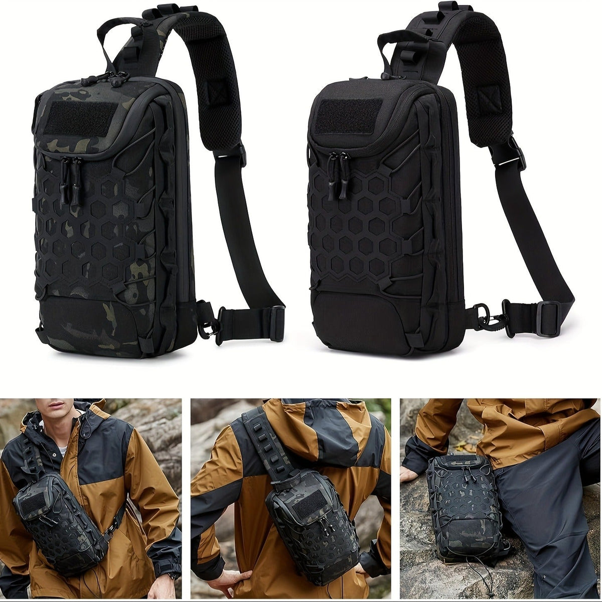 Large Capacity Tactical Chest Pack, Waterproof Nylon EDC Crossbody Bag for Hiking, Cycling, Fishing & Camping, Multi-Compartment, Adjustable Strap | MOLLE - product image 11