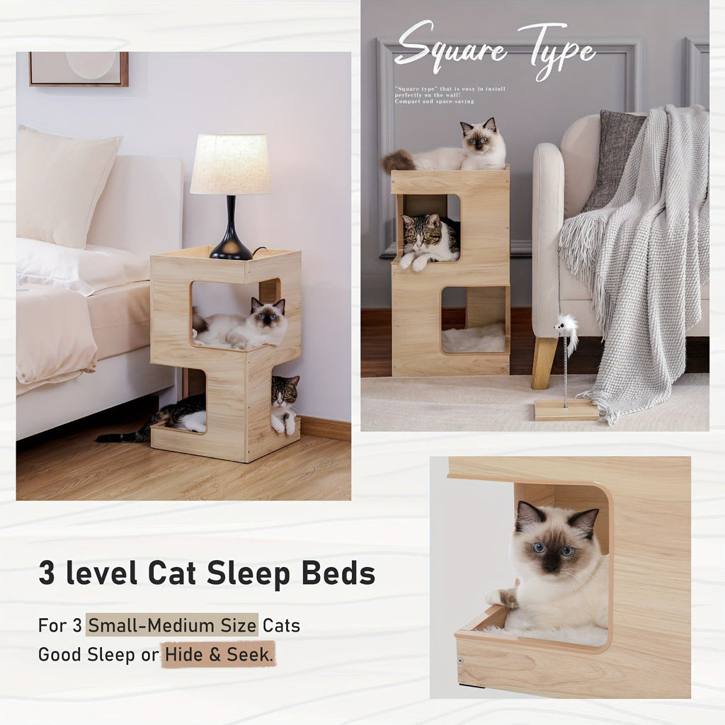 Cat Tree Small Modern 23.6" Wood Cat Tower Furniture with Scratching Pad Removable Soft Mats & Free Cat Toy for Indoor Kittens – Brown – Climbing Scratching - product image 6