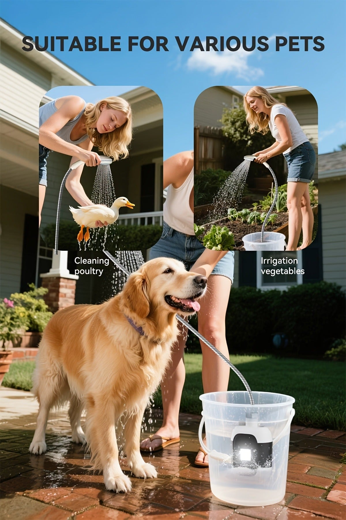 Portable Outdoor Shower with Light 2-in-1 – Camping, Hiking, Pet Bathing & Car Cleaning Shower Pump – 2000mAh Rechargeable, Power Display, Spray Nozzle, Hose - product image 13