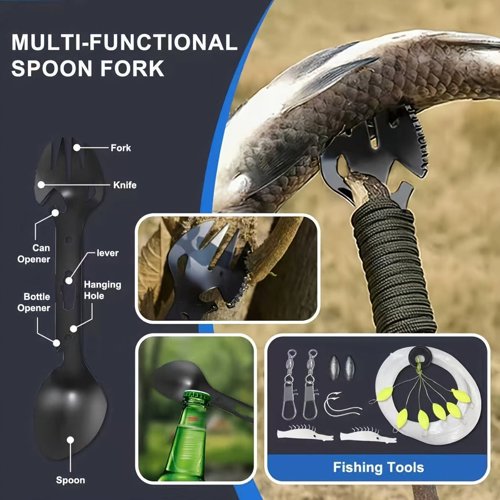 Outdoor Survival Kit 12-115 Piece – Unique Outdoor Gift Idea – Emergency Gear Set for Camping, Hiking & Survival, Multi-Tool Equipment for Men, Dad, Husband