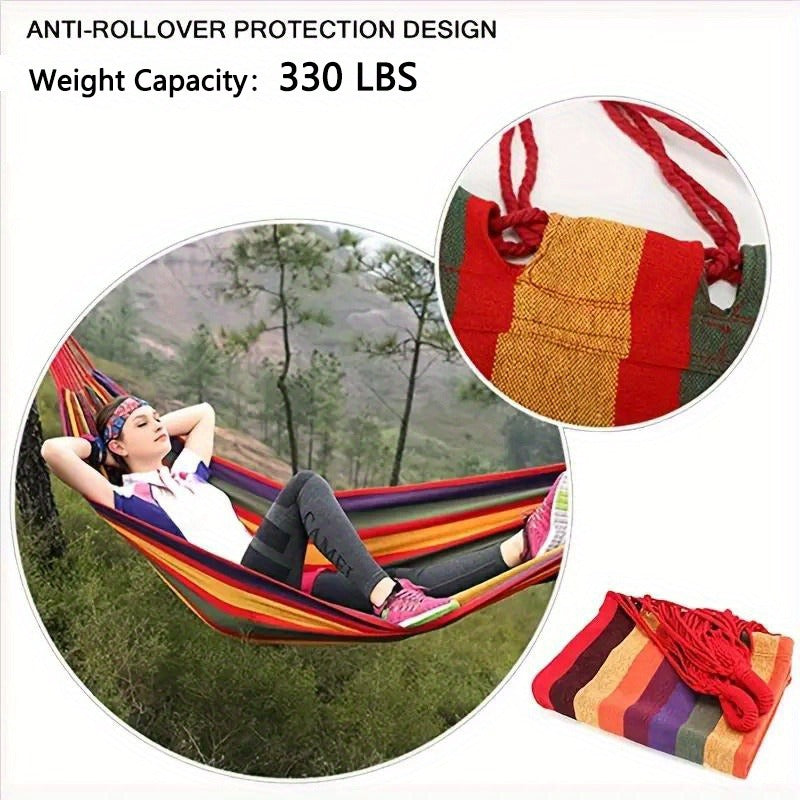 Camping Hammock Single Person Colorful Fabric Anti-Roll Design 330 lbs Capacity with Tree-Friendly Straps Carry-along Carrying Bag Outdoor Indoor Backyard - product image 12
