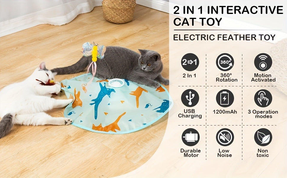 USB Rechargeable 1200mAh Auto Shut-Off 3 Speed Modes Indoor Cat Exercise Toy by Valonii – Interactive Cat Toy Electric Motion Activated 2-in-1 Rotating - product image 8