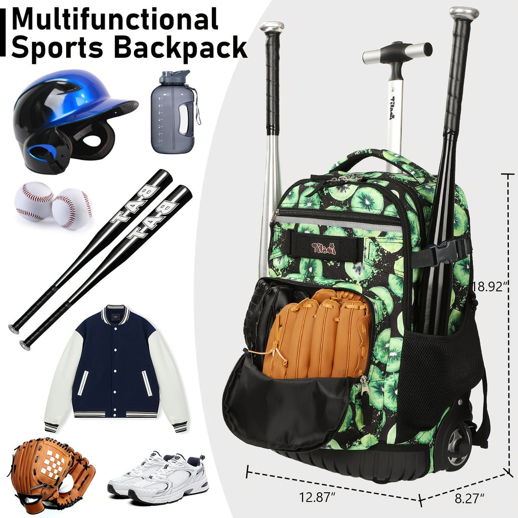 Large Capacity Baseball Softball Soccer Bag Multiple Pockets for Daily Commuting – Wheeled Sports Backpack with Wheels