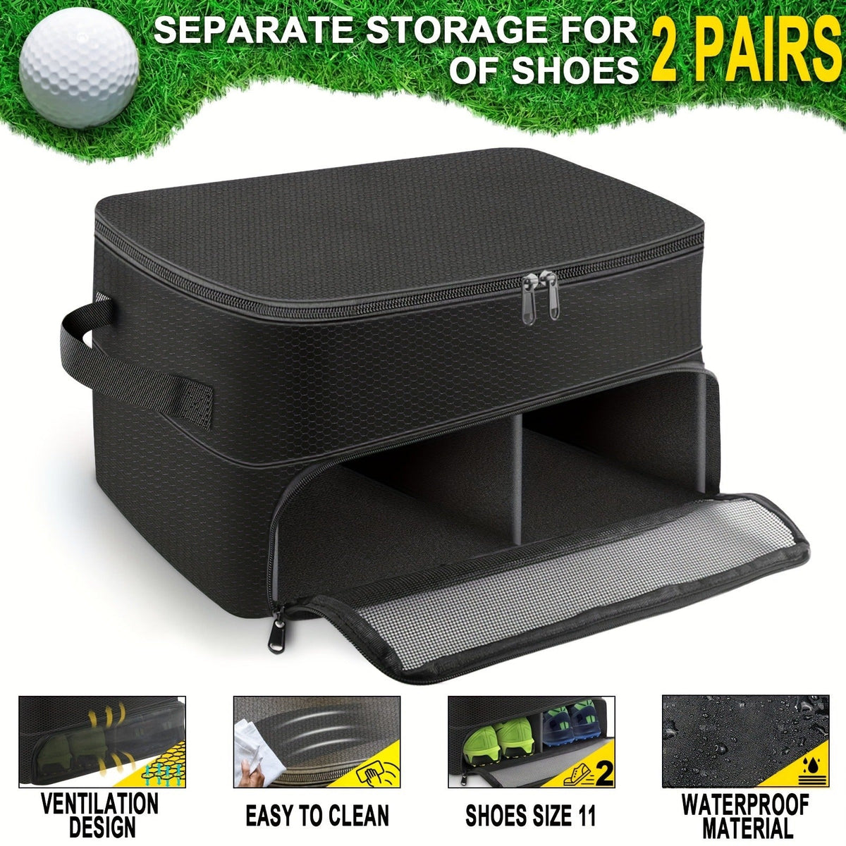 Golf Organizer Storage Box with Compartments and Mesh Pockets Long-lasting Golf Accessory Case for Golf Balls Shoes Gloves Tees and Essentials - product image 7