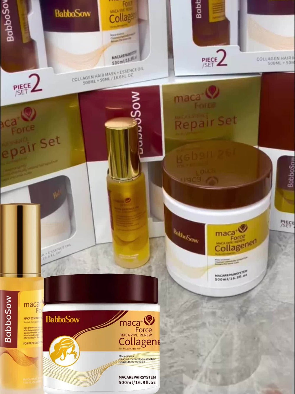 Argan Oil Collagen Hair Mask Set 500ml — Keratin Deep Conditioning Treatment, Repairs Damaged Dry Hair, Restores Shine & Strength, Maca Essence + Essential Oil, Gift for Women - product image 11
