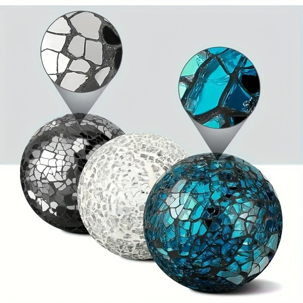 Decorative Glass Balls for Bowls 3 Inch Set of 3 with Glass Tray, Bowl Fillers Centerpiece Table Decorations for Home Decor Living Room Dining Coffee Table, Silver Black Gold Green - product image 2