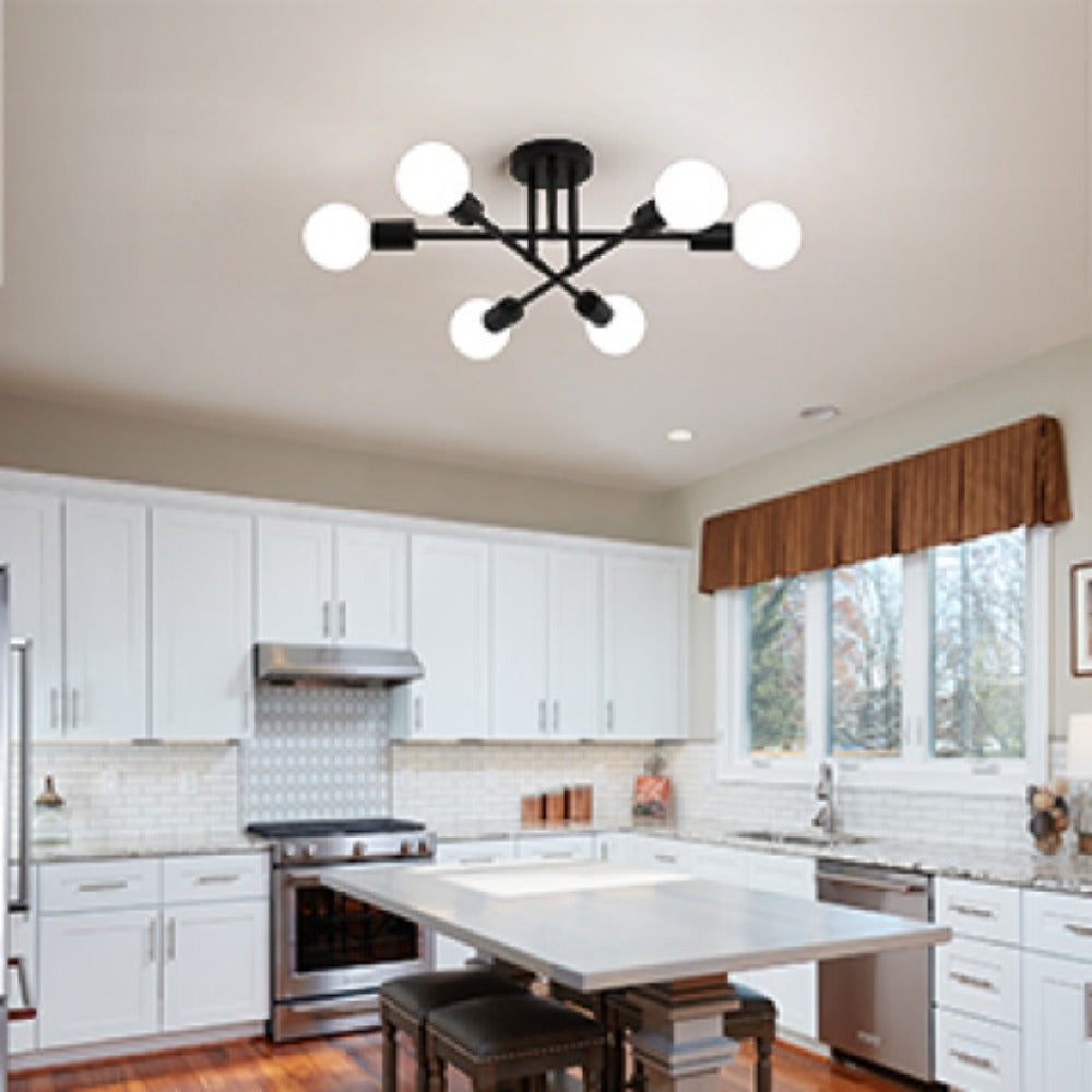 Sputnik Chandelier 6-Light Black Industrial Ceiling Light Fixture Semi Flush Mount for Bedroom Dining Room Living Room Kitchen - product image 13