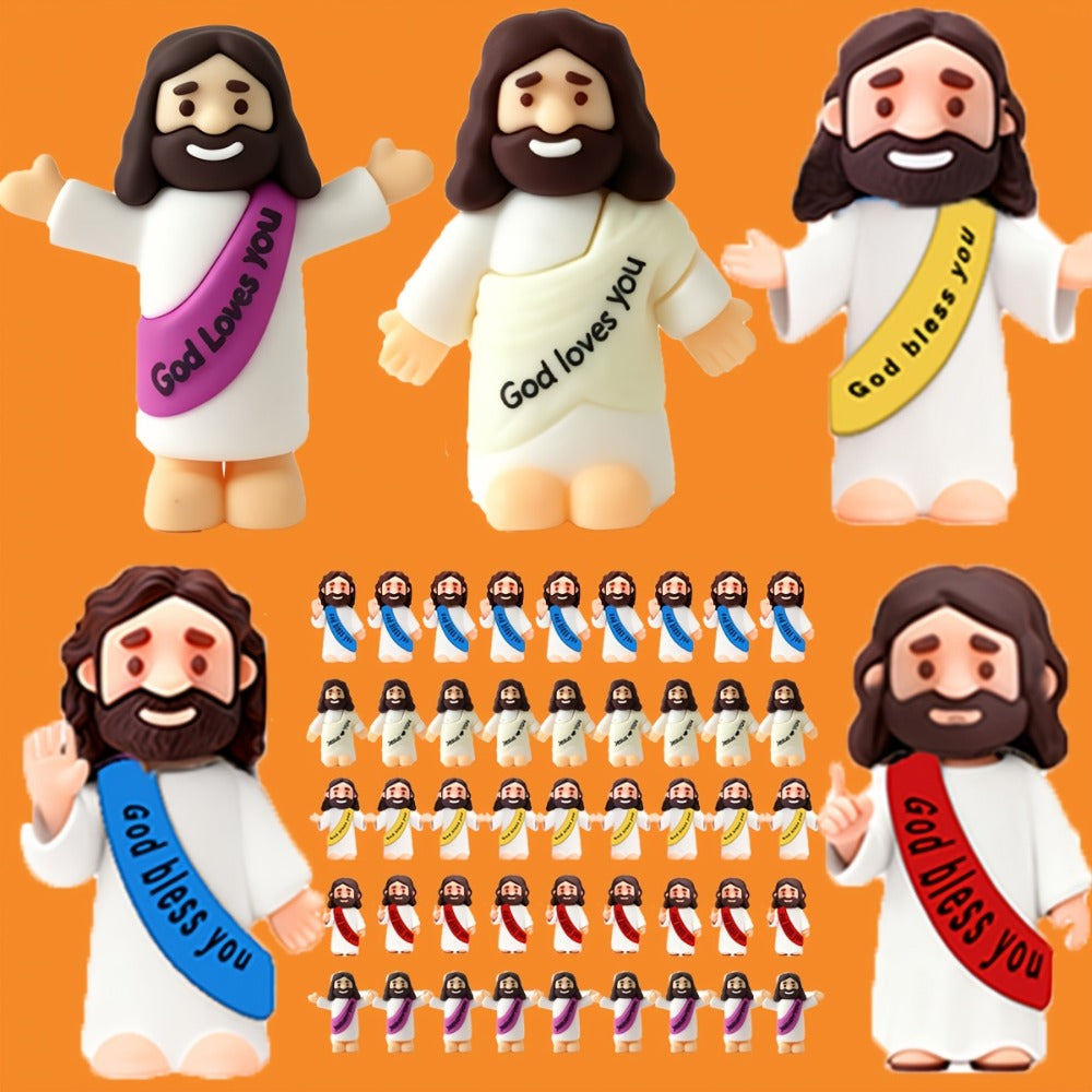Colorful Bulk Religious Statues 5 Colors, Baptism Favors Sunday School Gifts Christian Party Favor Home Decor Vase Filler | Mini Jesus Figurines for Halloween Trunk-or-Treat 50/100/150pcs
