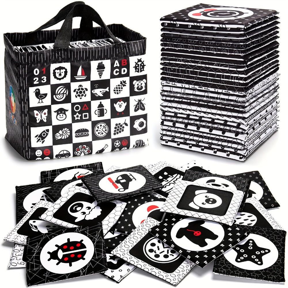 Newborn Visual Stimulation Brain Development Montessori Learning Toy, Infant Cards Ages 0-36 Months, Baby Shower Gift Registry Must Have – High Contrast Baby Flashcards 64 Cards Black White Red