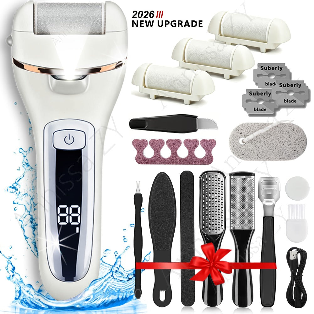 Electric Foot File 14-in-1 Rechargeable Pedicure Kit 3 Roller Heads Dead Skin Callus Remover Portable Foot Scrubber Professional Foot Care Tool for Women Men Black White Silver - product image 4