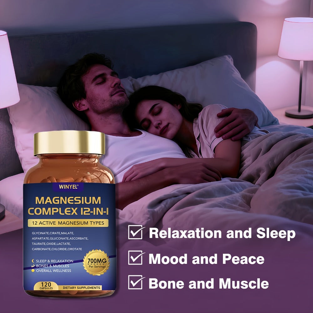 Magnesium Complex 700mg 12-in-1 120 Capsules with Glycinate, Citrate, Malate & Taurine for Sleep, Mood, Nerve, Heart & Muscle Function Support for Men & Women - product image 4