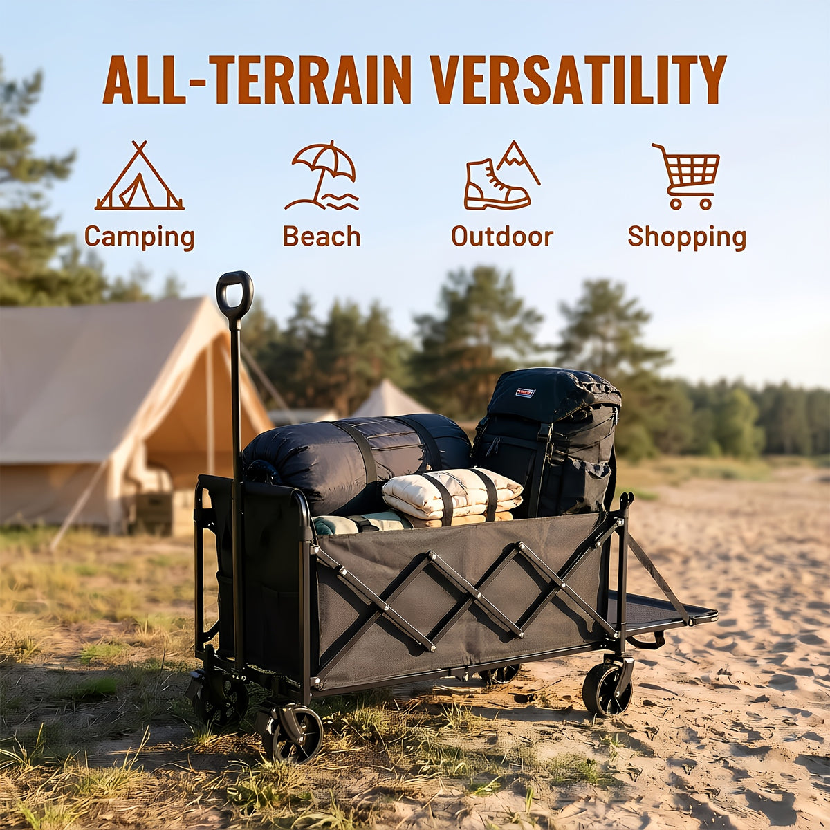 360/ 520/580/600 Lbs Collapsible Wagon Cart with Wheels Foldable - Folding Utility Heavy Duty Wagons Carts for Grocery Sports Garden Shopping Camping - product image 9
