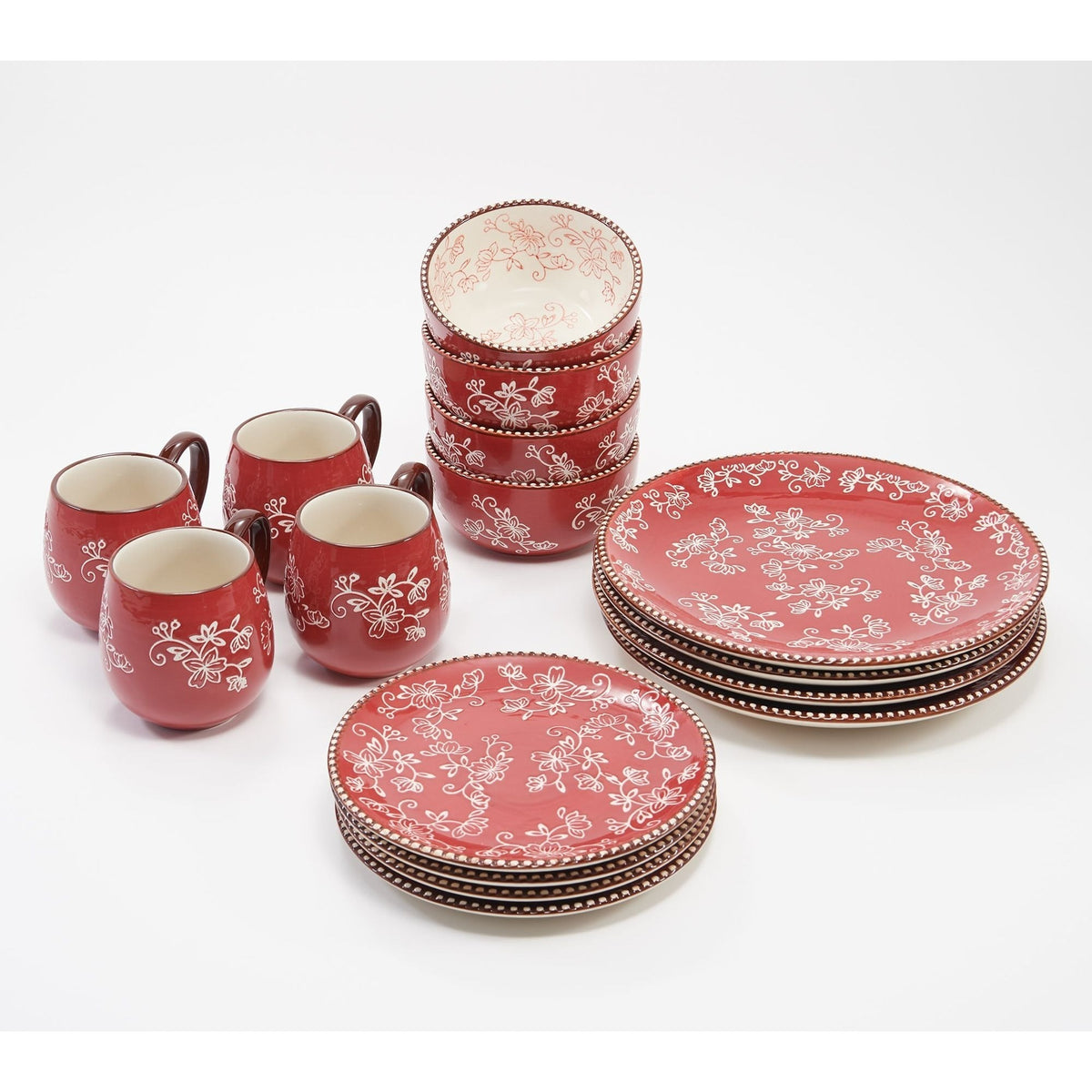 Floral Lace Dinnerware Set 16 Piece Service for 4 – Elegant Porcelain Plates Bowls Mugs Complete Dish Set for Kitchen Dining – Microwave Dishwasher Safe Dinnerware for Home Wedding Housewarming Gift