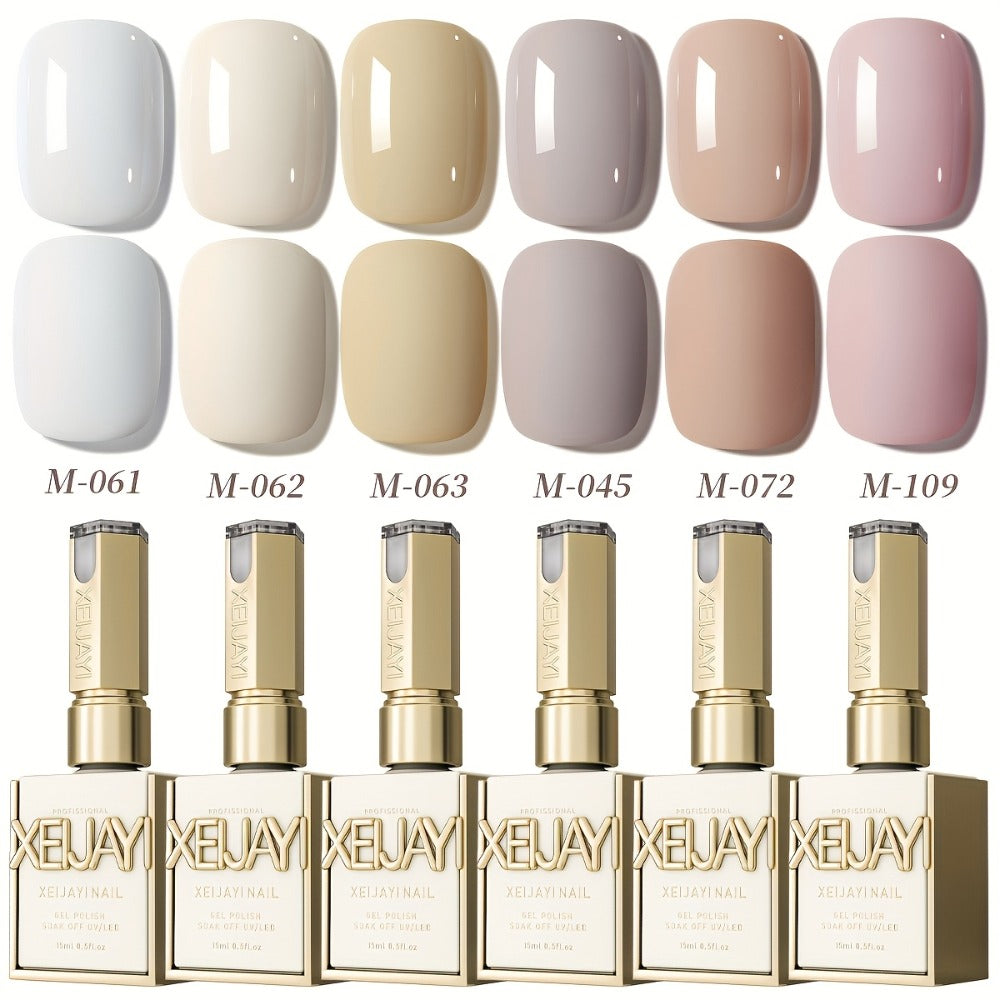 Gel Nail Polish Set 6 Colors White Shades Gentle White Collection - Milk Tea Cherry Blossom Pink Soak Off UV LED Long Lasting Spring Summer Nail Art Gel Polish for Women Salon Home - product image 2