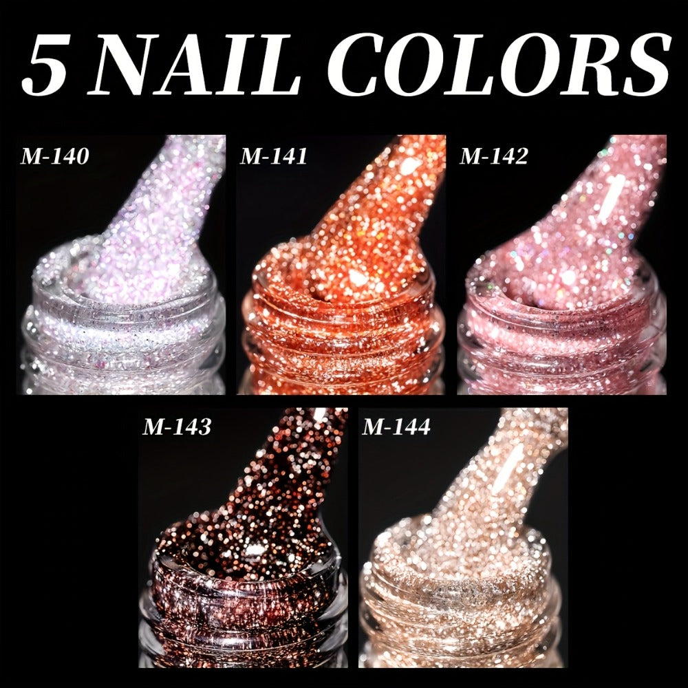 Glitter Gel Nail Polish Set 5 Colors Pastel Sparkling Diamond Shimmer – Soak-Off LED UV Semi-Permanent Gel Varnish Photo Frame Bottle Spring Summer Nail Art Kit for Women Home Salo - product image 3