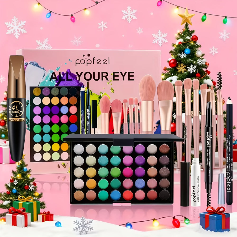 Makeup Kit Full Face All in One Eyeshadow Palette Blush Powder Foundation Mascara Brush Set Berry Neutral Shades for Women Beginners Daily Travel Party Gift - product image 9