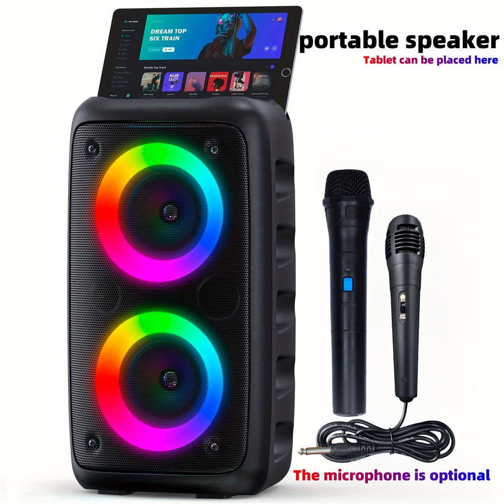 Bluetooth speaker, wireless speaker, karaoke machine with 1 wired microphone or 1 wired microphone+1 wireless microphone, adult portable speaker, PA system - product image