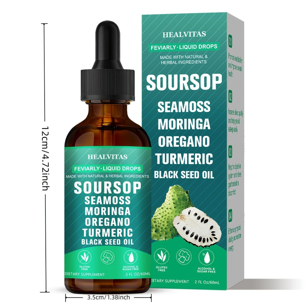 Soursop Bitters Liquid Drops 10-in-1 with Sea Moss Ashwagandha Moringa Turmeric Black Seed Oil — Plant-Based Immune & Energy Herbal Extract | Sugar-Free | 2.03 fl oz - product image 10