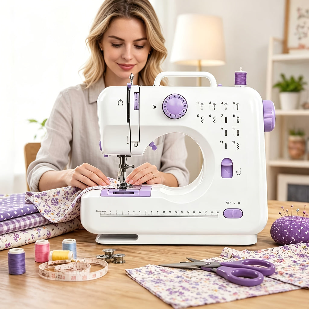 Portable Sewing Machine for Beginners 12 Stitches LED Light Double Speed Foot Pedal Mini Electric Sewing Machine with 12 Colors Thread Set Household DIY - product image 5