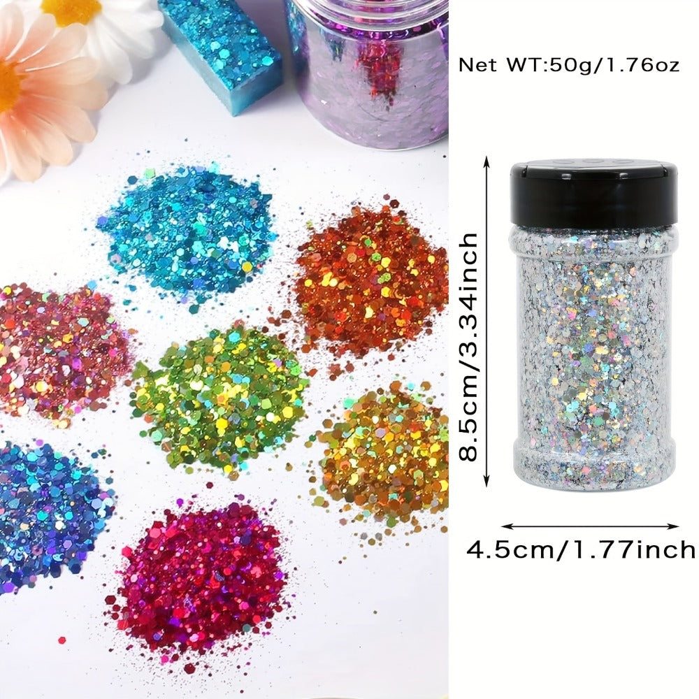 Holographic Chunky Glitter Set 4 Boxes 200g — Laser Diamond Metallic Hexagonal Flakes for Epoxy Resin, Tumblers, Scrapbooking, Nail Art & DIY Crafts, Mixed Colors - product image 5