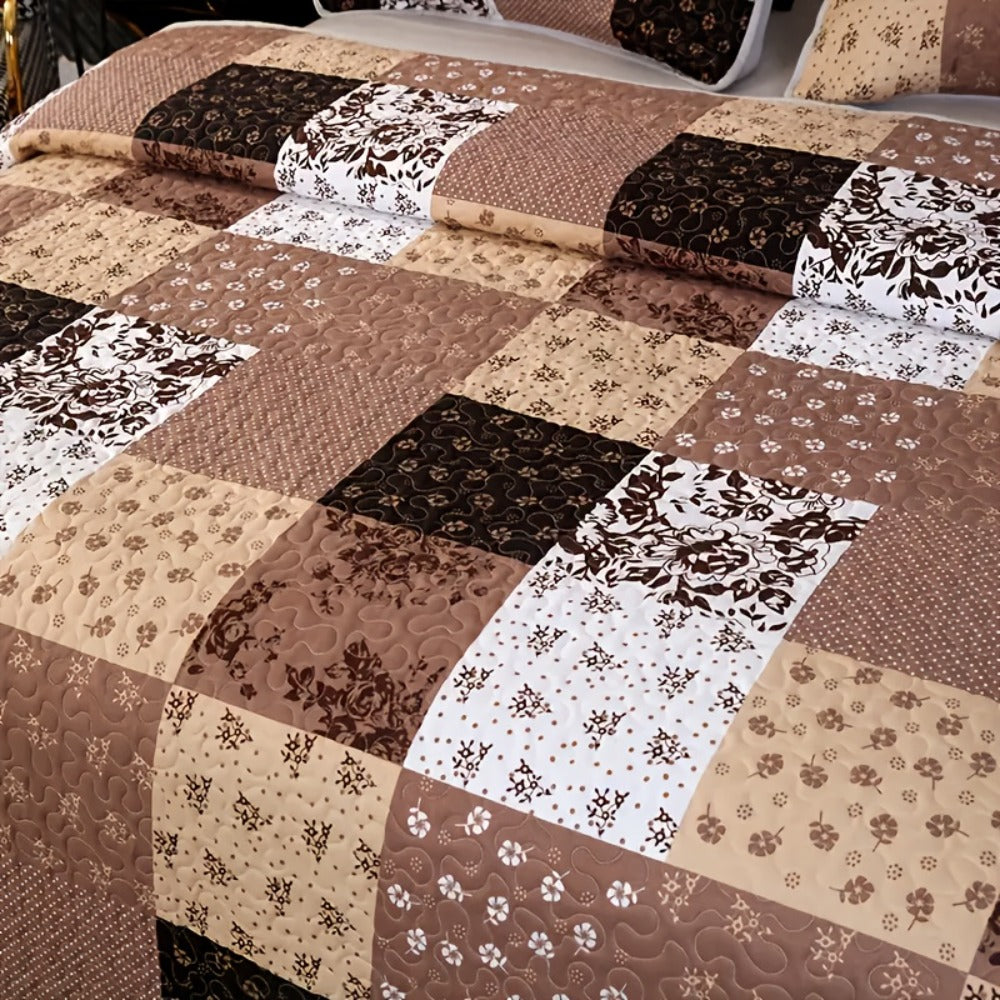 Patchwork Quilted Bedspread Set 3 Piece - 1 Quilt & 2 Pillow Shams Machine Washable All-Season Soft Breathable 100% Polyester Bedding Set for Bedroom Dorm, Twin Full Queen King - product image 8